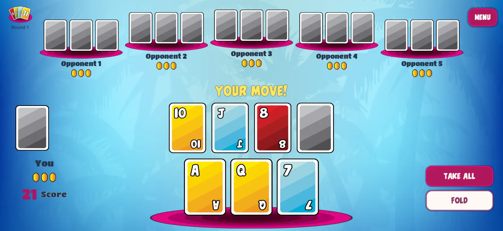 A round against five AI opponents